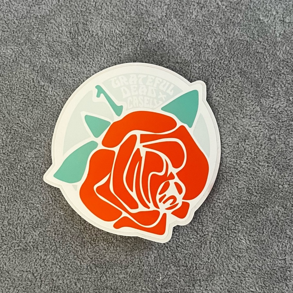 Grateful Dead Red and Green Sticker with Rose Design